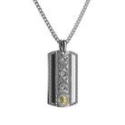 Silver pendant necklace with Celtic warrior intricate design on a white background