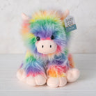 Multicolored plush toy with a 'Baby Coo' tag on a white background