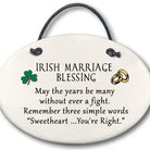 Decorative plaque with Irish marriage blessing text and decorative elements on a white background