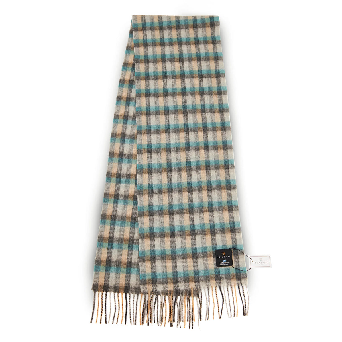 Plaid scarf with fringes on a white background