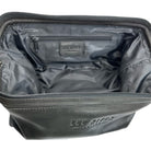 Black leather bag with 'Lee River' branding on a white background