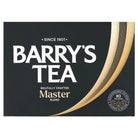 Barry's Tea packaging with brand name and product details on a black background