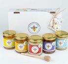 Hanna's Bees honey jars with a branded box on a white background