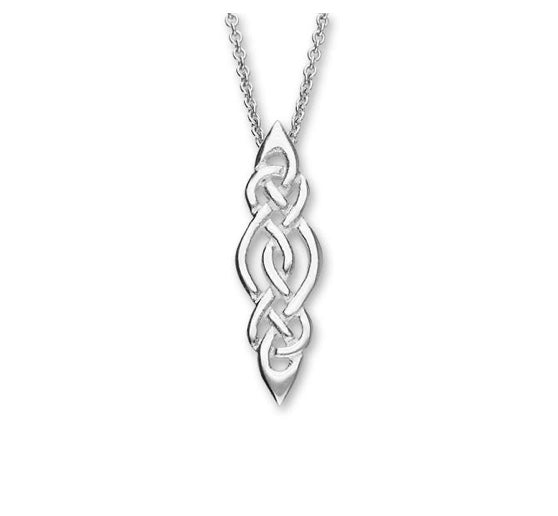 Silver Celtic knot pendant on a white background