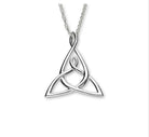 Silver Trinity knot mothers knot pendant on a white background