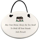 Decorative plaque with an Irish proverb and a small house illustration on a white background