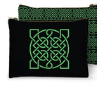 Black pouch with green Celtic knot design on a white background