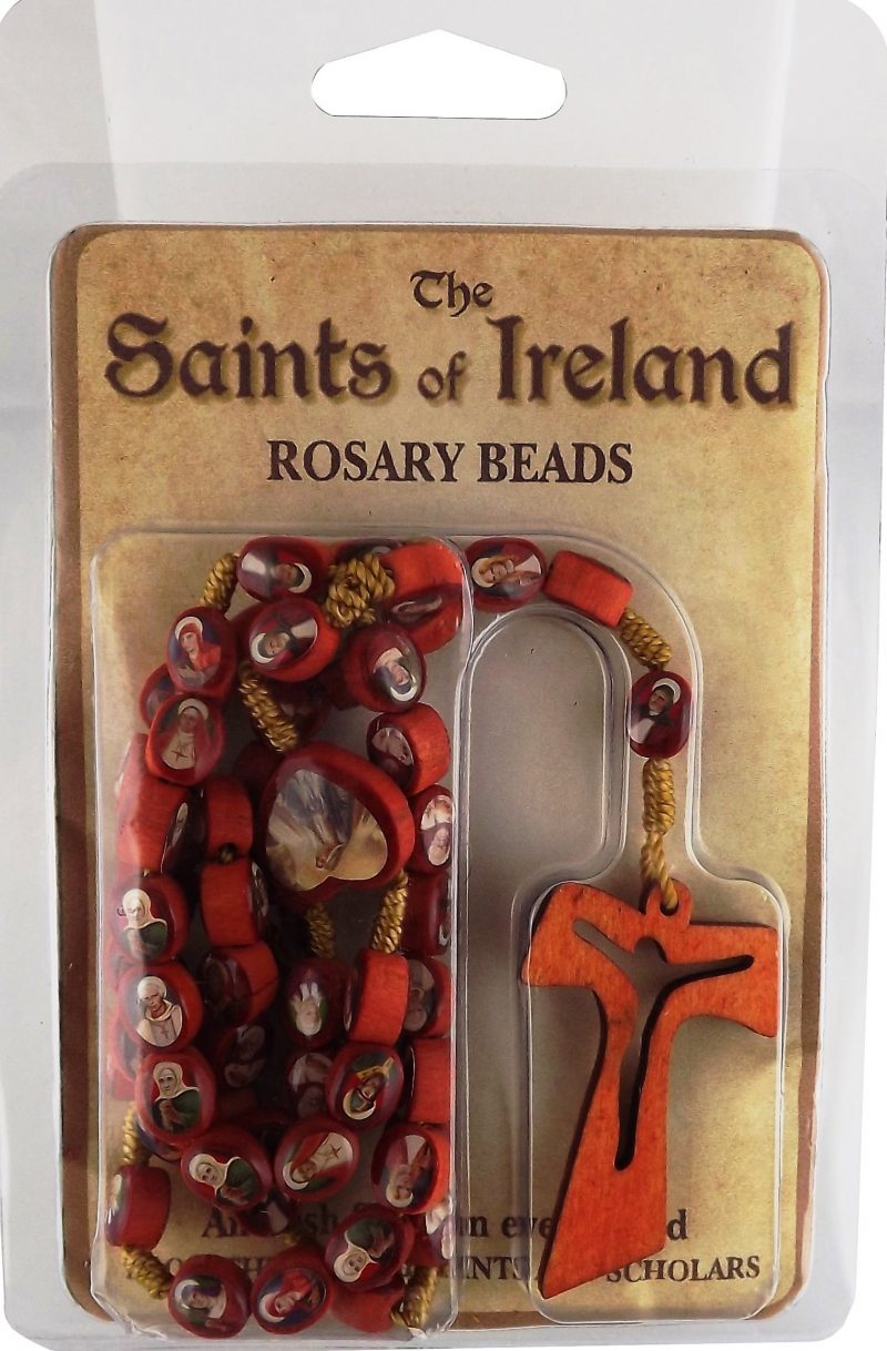 Packaged Rosary Beads with Saints of Ireland branding