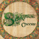 Decorative sign with 'Cheers' text and Celtic knot design on a wooden background.