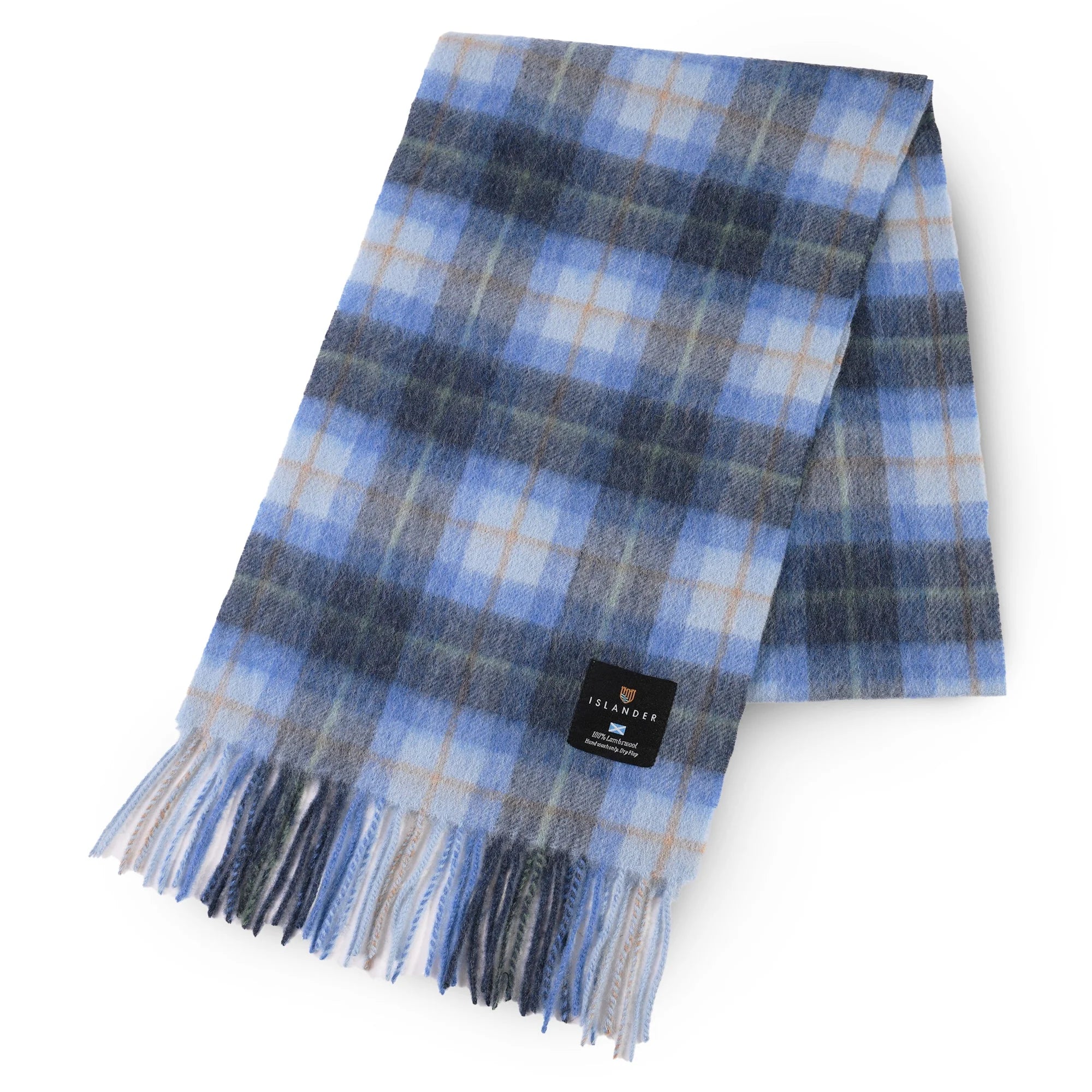 Plaid scarf with fringes on a white background